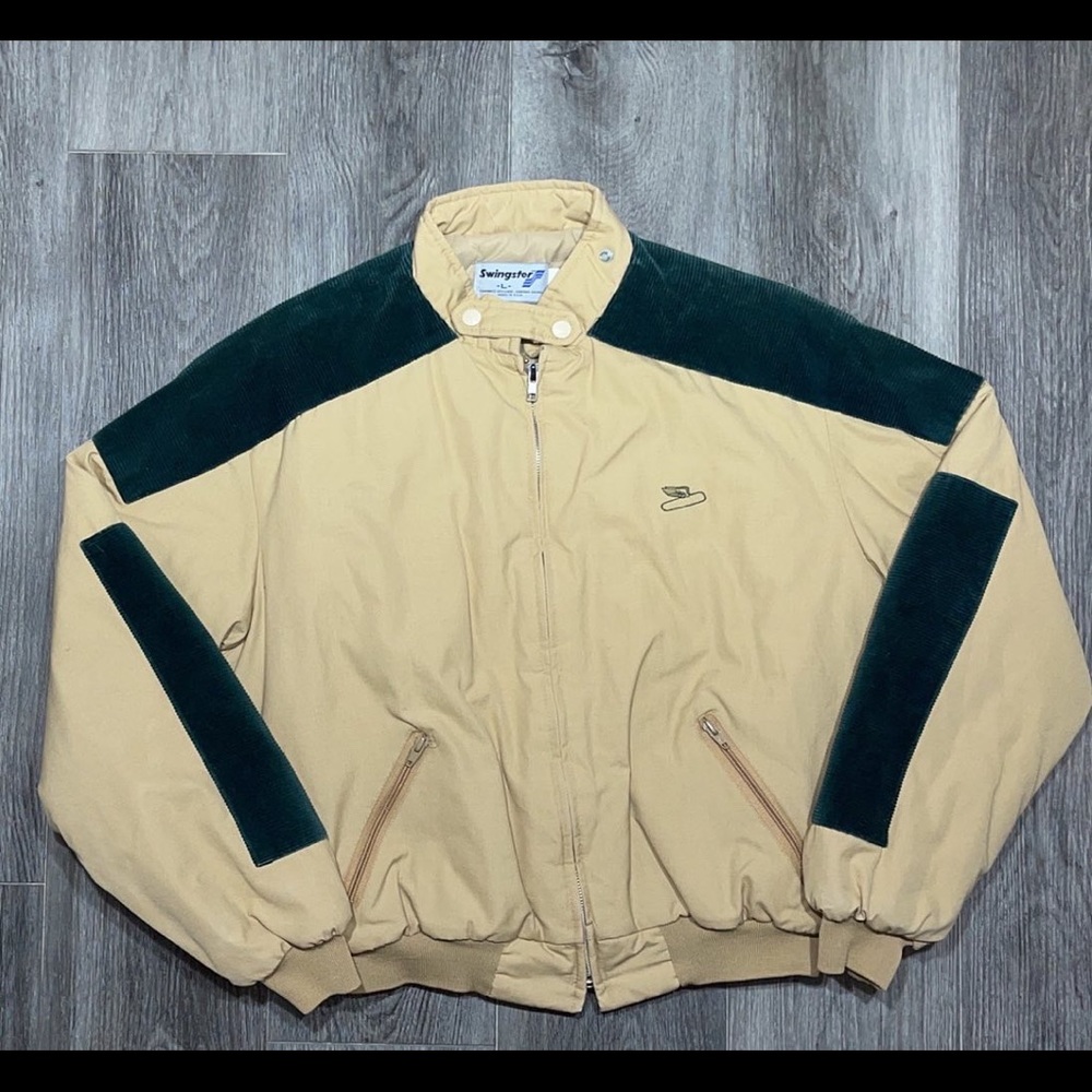 Vintage Swingster button up jacket with corduroy sleeve panels